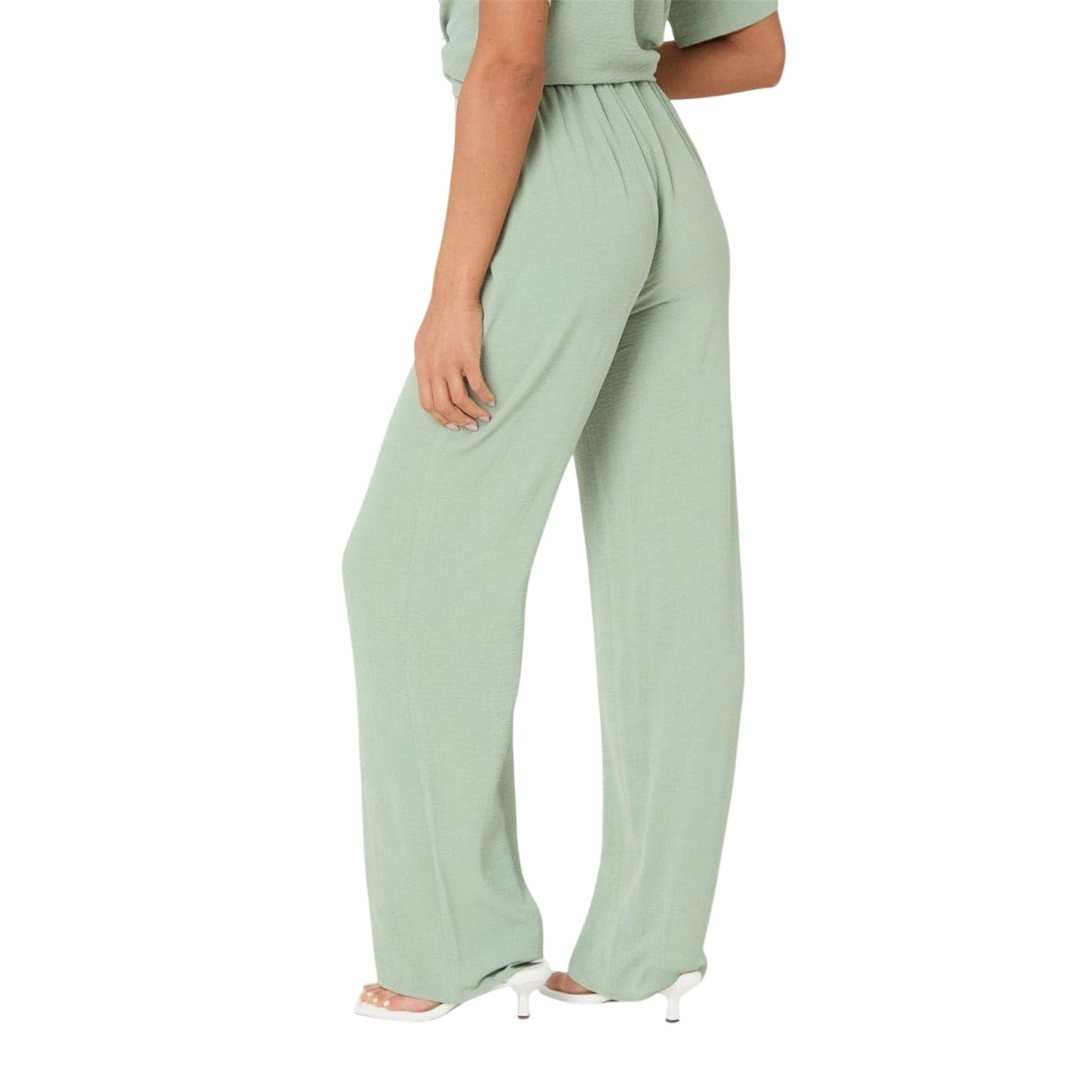 Sage - Back - I Saw It First Womens-Ladies Crepe Wide Leg Trousers