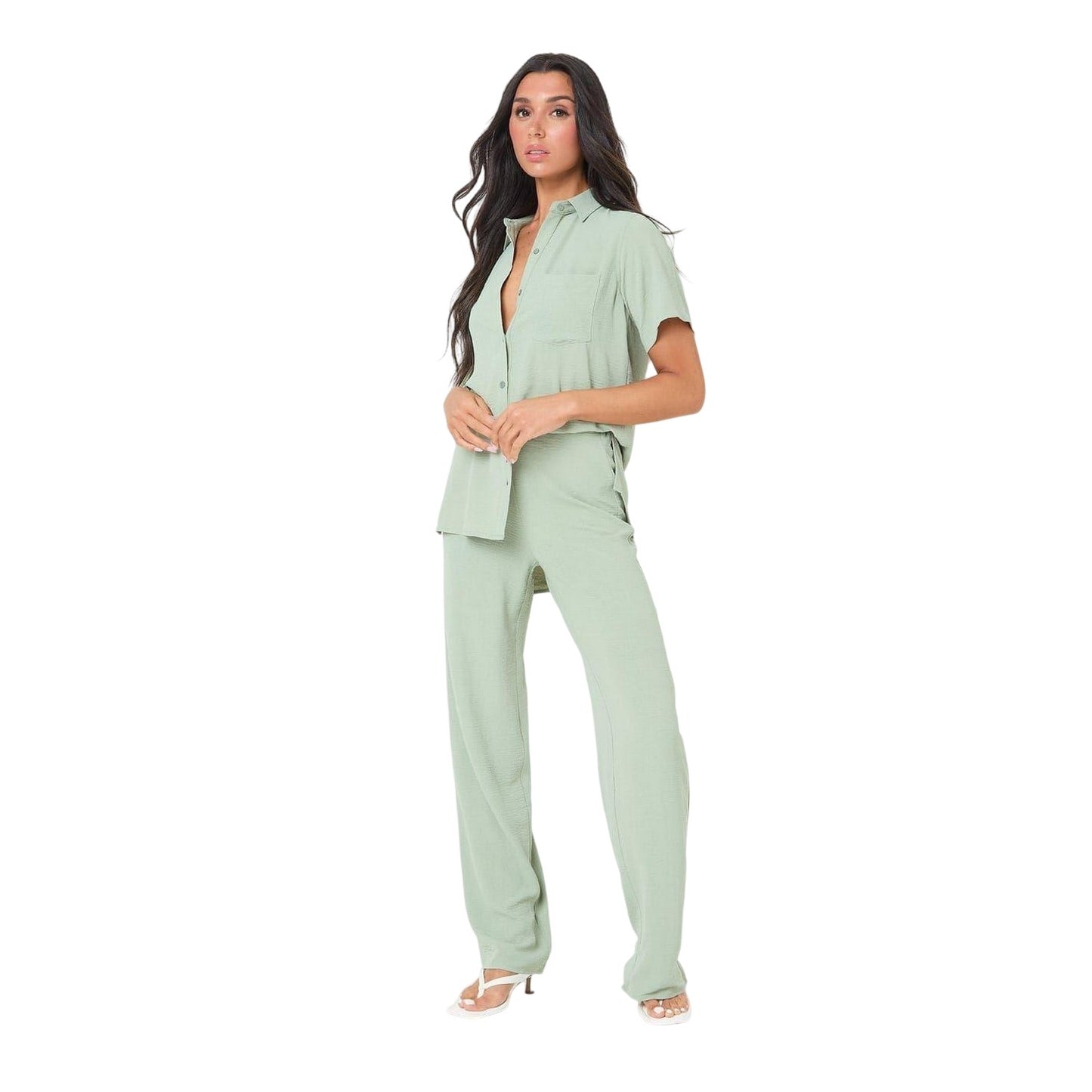 Sage - Lifestyle - I Saw It First Womens-Ladies Crepe Wide Leg Trousers