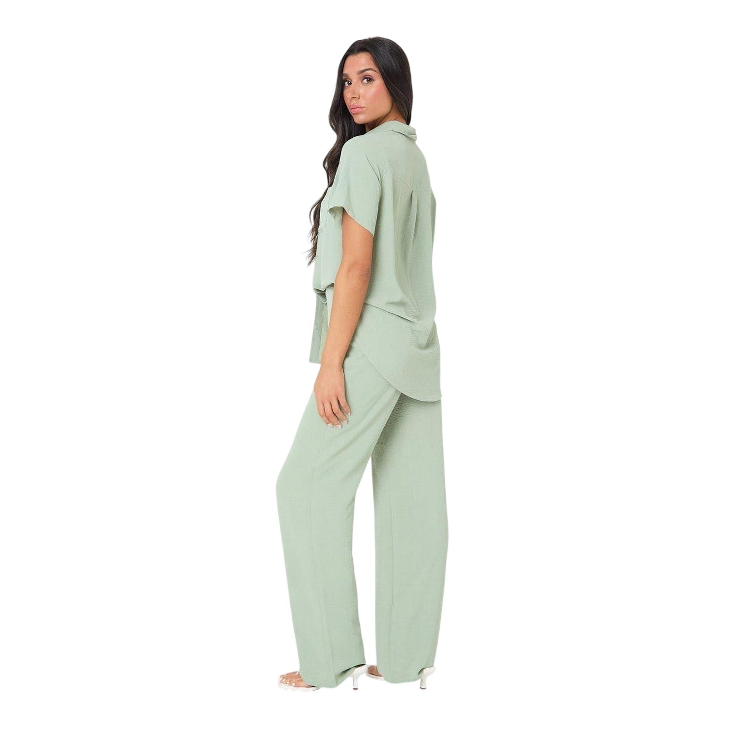 Sage - Pack Shot - I Saw It First Womens-Ladies Crepe Wide Leg Trousers