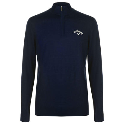 Navy - Front - Callaway Mens Fine Knit Quarter Zip Jumper
