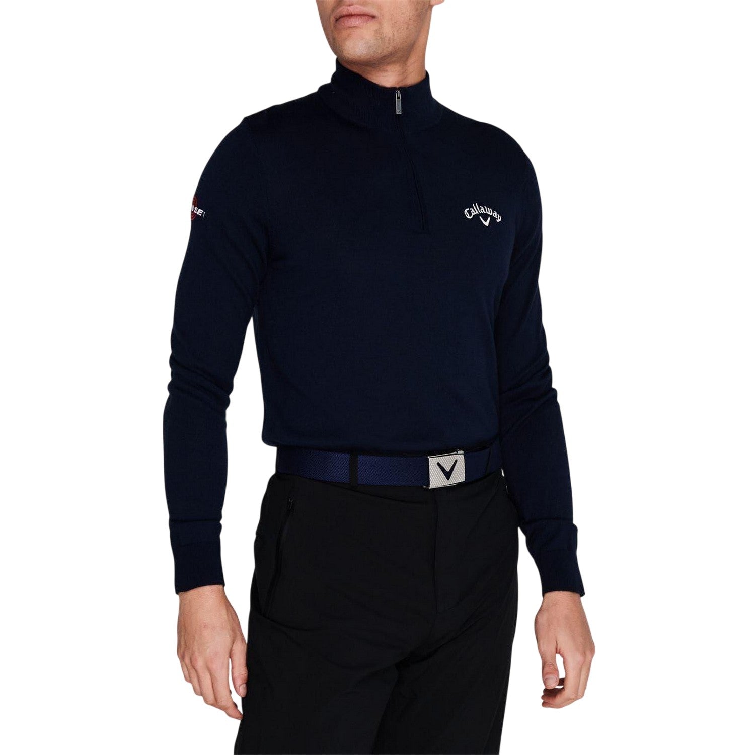 Navy - Side - Callaway Mens Fine Knit Quarter Zip Jumper