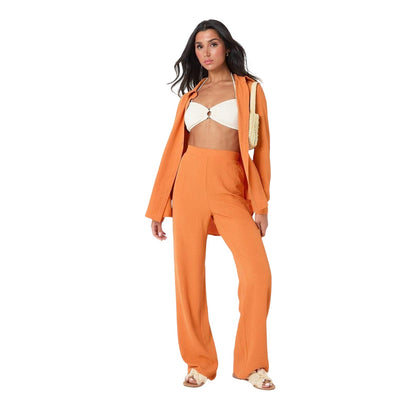 Orange - Side - I Saw It First Womens-Ladies Wide Leg Work Trousers