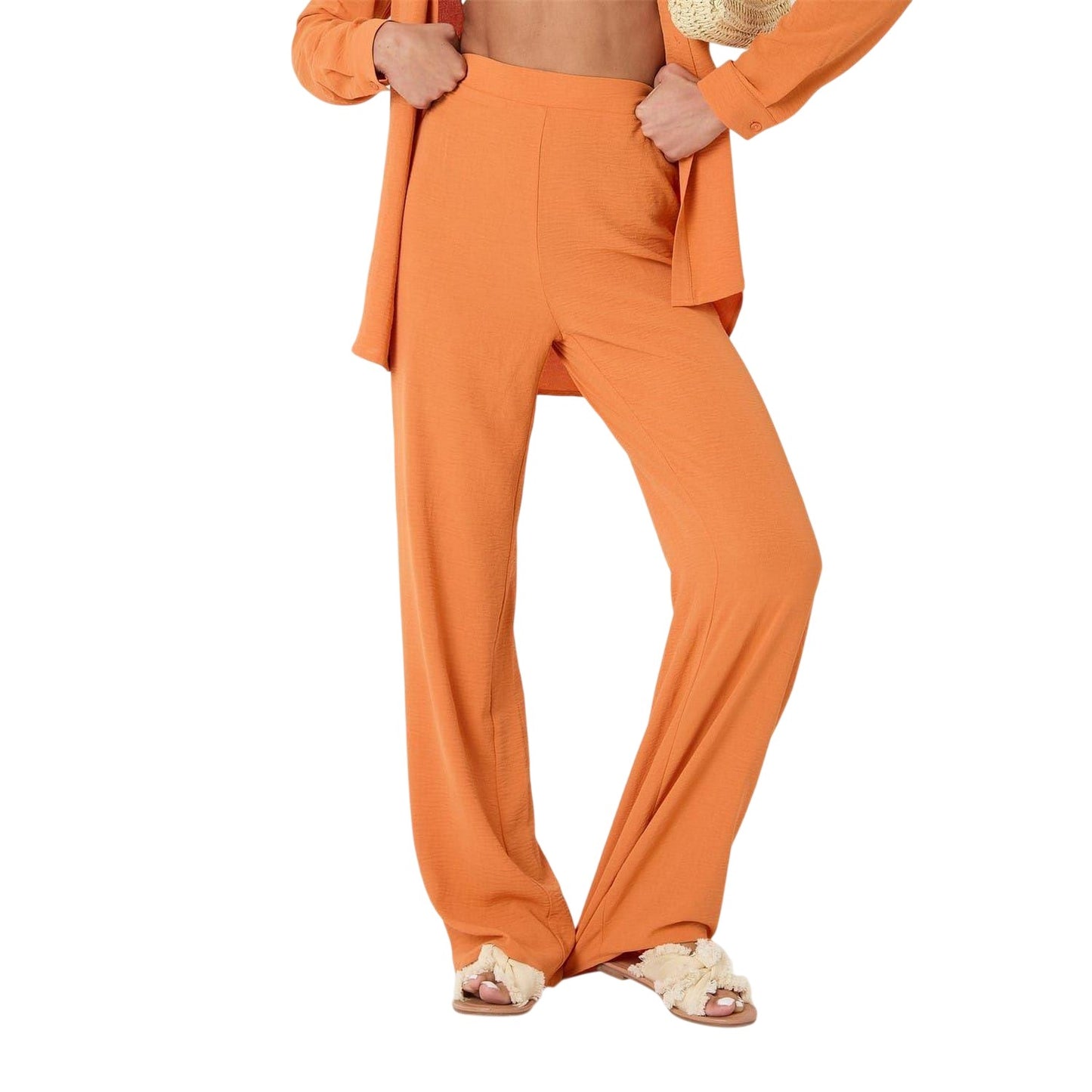 Orange - Front - I Saw It First Womens-Ladies Wide Leg Work Trousers