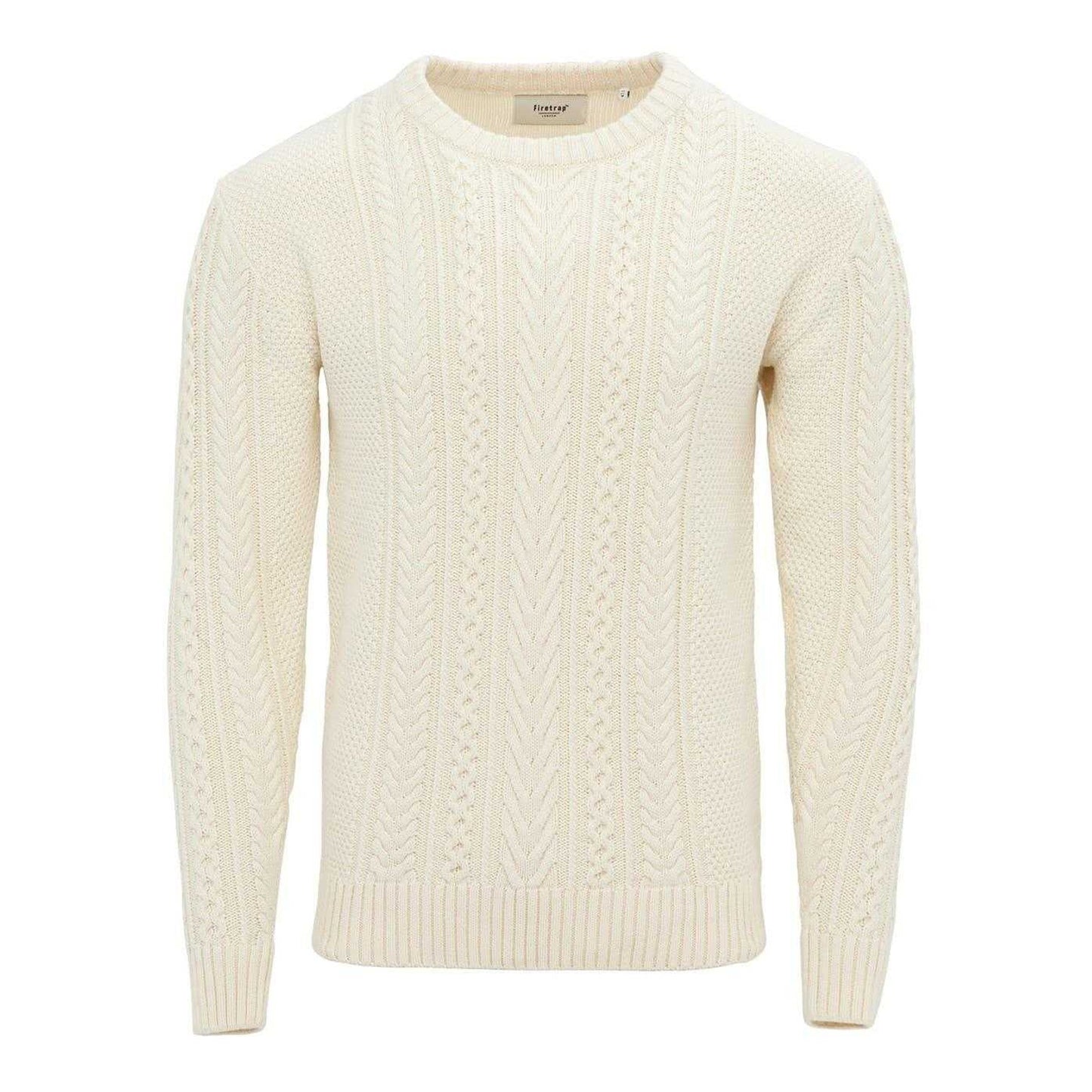 Ecru - Front - Firetrap Mens Cable Knit Cotton Jumper