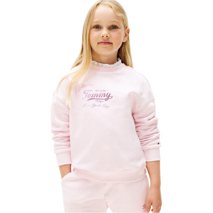 Light Pink - Side - Tommy Hilfiger Childrens-Kids Script Crew Neck Sweatshirt