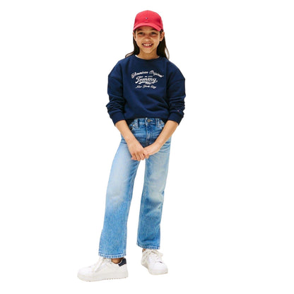 Night Navy - Lifestyle - Tommy Hilfiger Childrens-Kids Script Crew Neck Sweatshirt