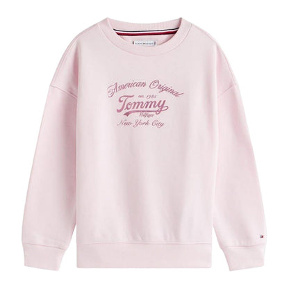 Light Pink - Front - Tommy Hilfiger Childrens-Kids Script Crew Neck Sweatshirt