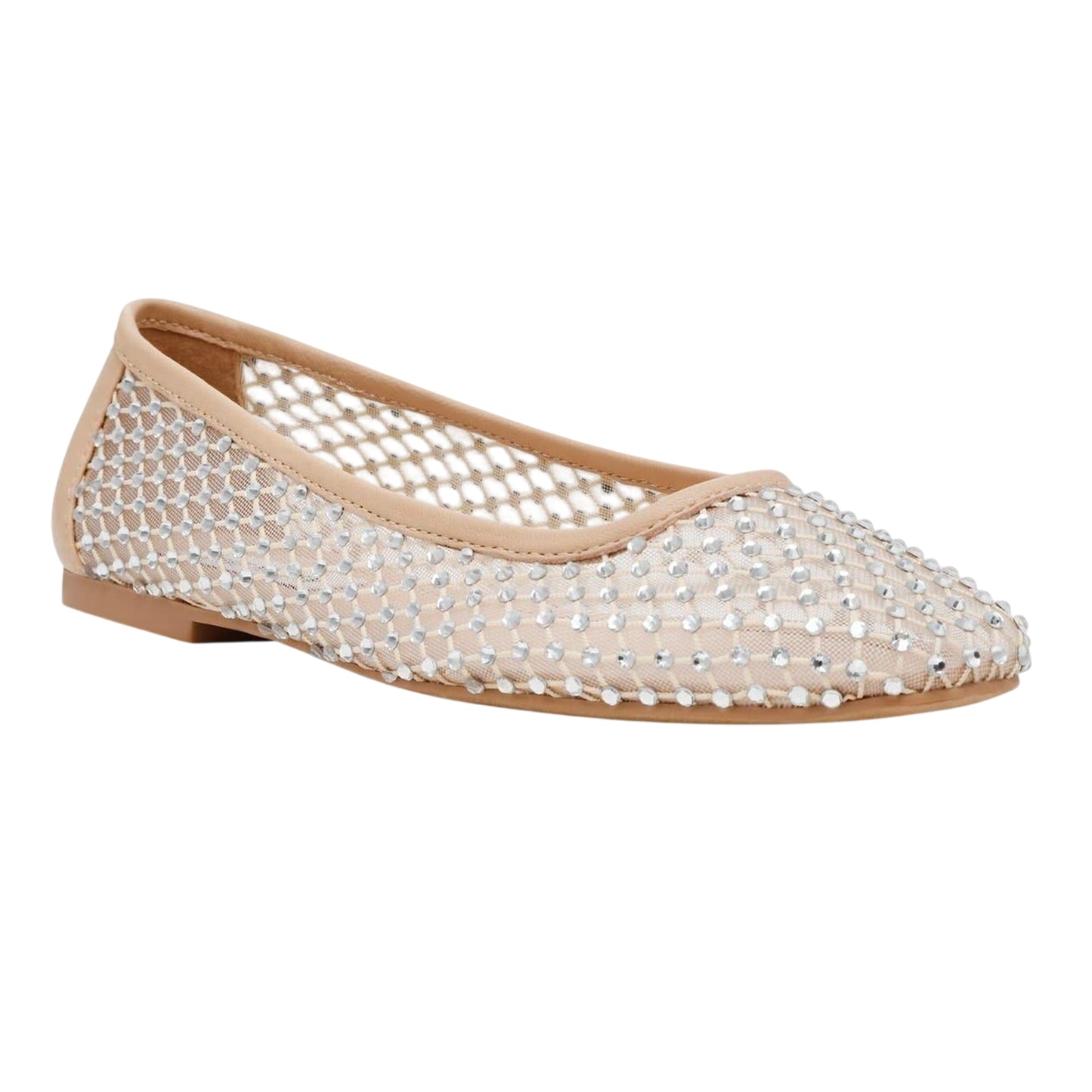 Tan - Front - Steve Madden Womens-Ladies Auden Embellished Ballet Flats