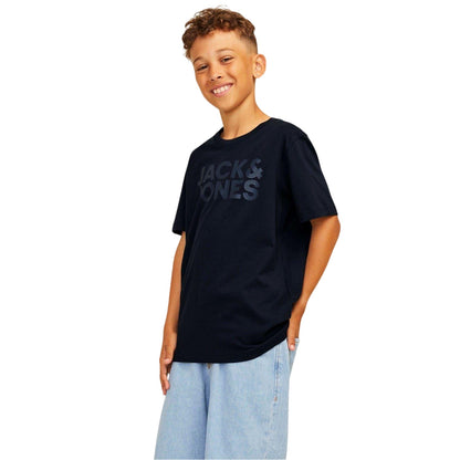Black - Side - Jack And Jones Childrens-Kids Cotton Regular T-Shirt