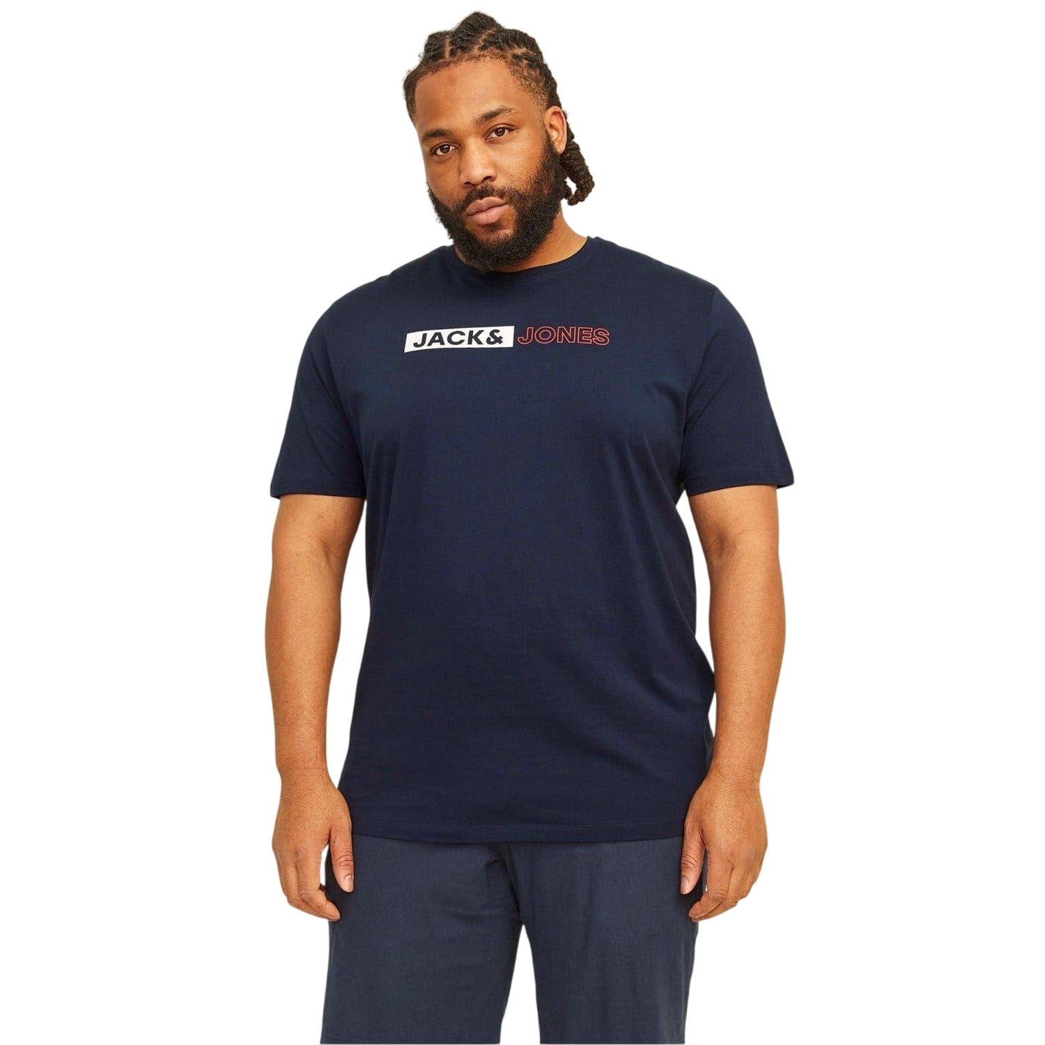 Navy Blazer - Side - Jack And Jones Mens Cropped Logo Cotton Plus T-Shirt