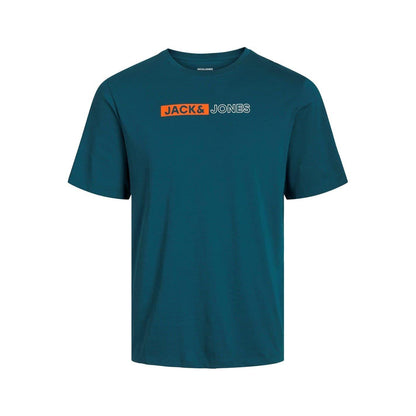Deep Teal - Back - Jack And Jones Mens Cropped Logo Cotton Plus T-Shirt