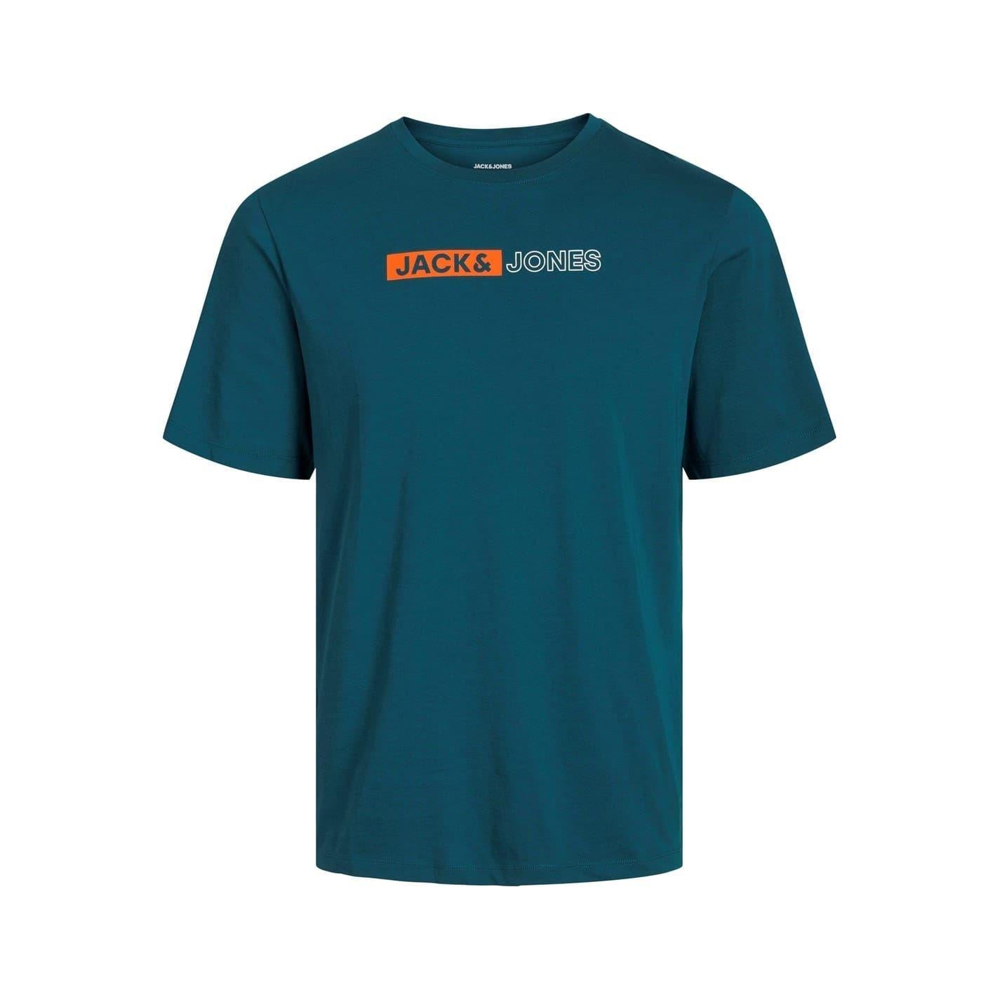 Deep Teal - Back - Jack And Jones Mens Cropped Logo Cotton Plus T-Shirt