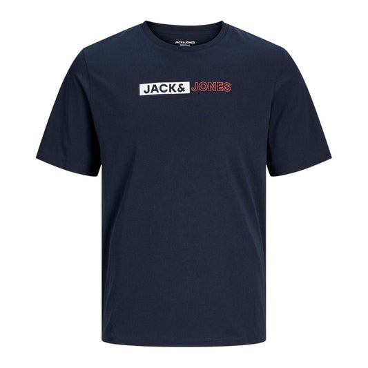 Navy Blazer - Front - Jack And Jones Mens Cropped Logo Cotton Plus T-Shirt