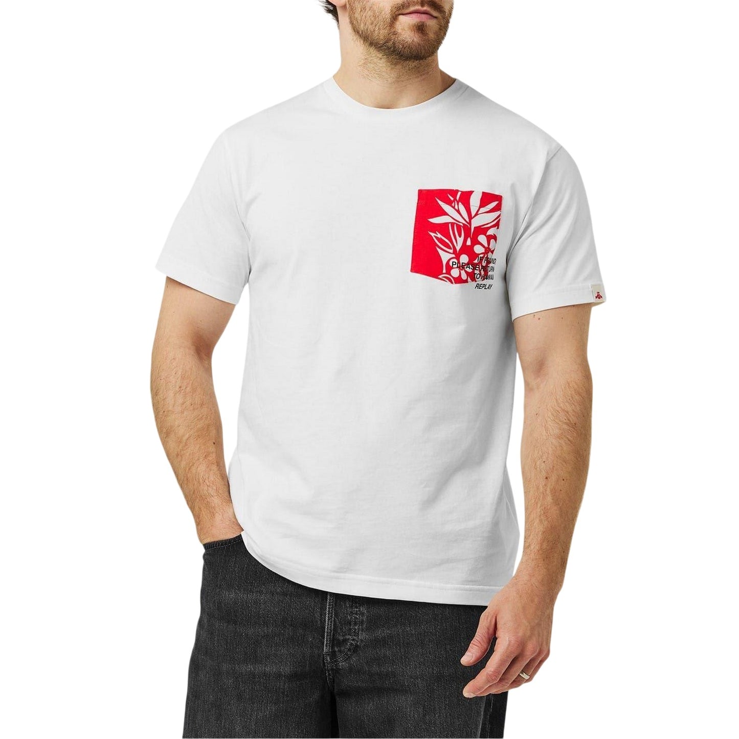 White - Side - Replay Mens Hawaiian Regular T-Shirt