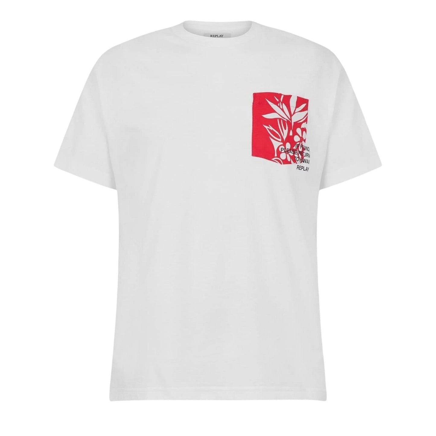 White - Front - Replay Mens Hawaiian Regular T-Shirt
