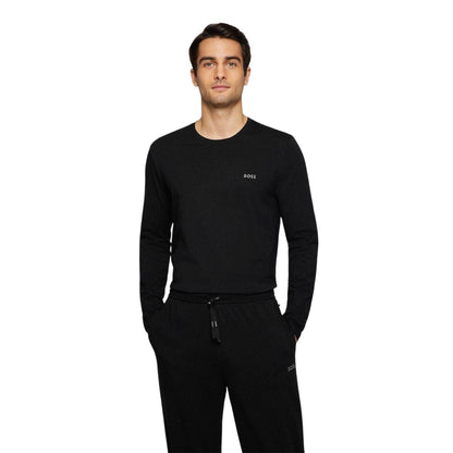 Black - Side - Boss Mens Embroidered Logo Crew Neck Long-Sleeved T-Shirt