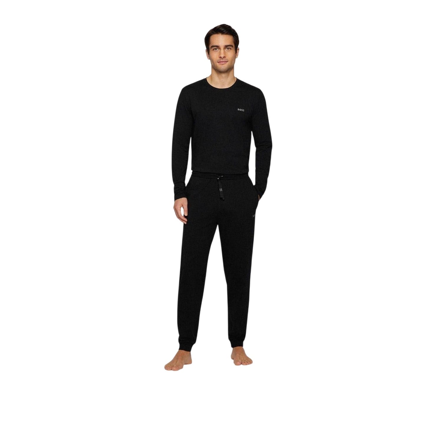 Black - Lifestyle - Boss Mens Embroidered Logo Crew Neck Long-Sleeved T-Shirt