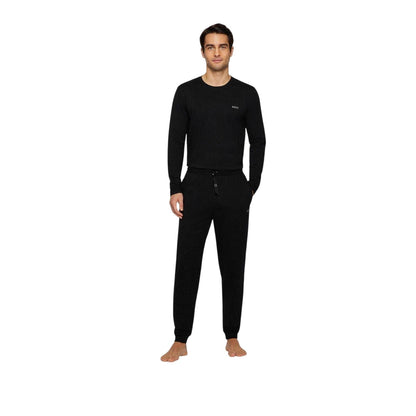 Black - Lifestyle - Boss Mens Embroidered Logo Crew Neck Long-Sleeved T-Shirt