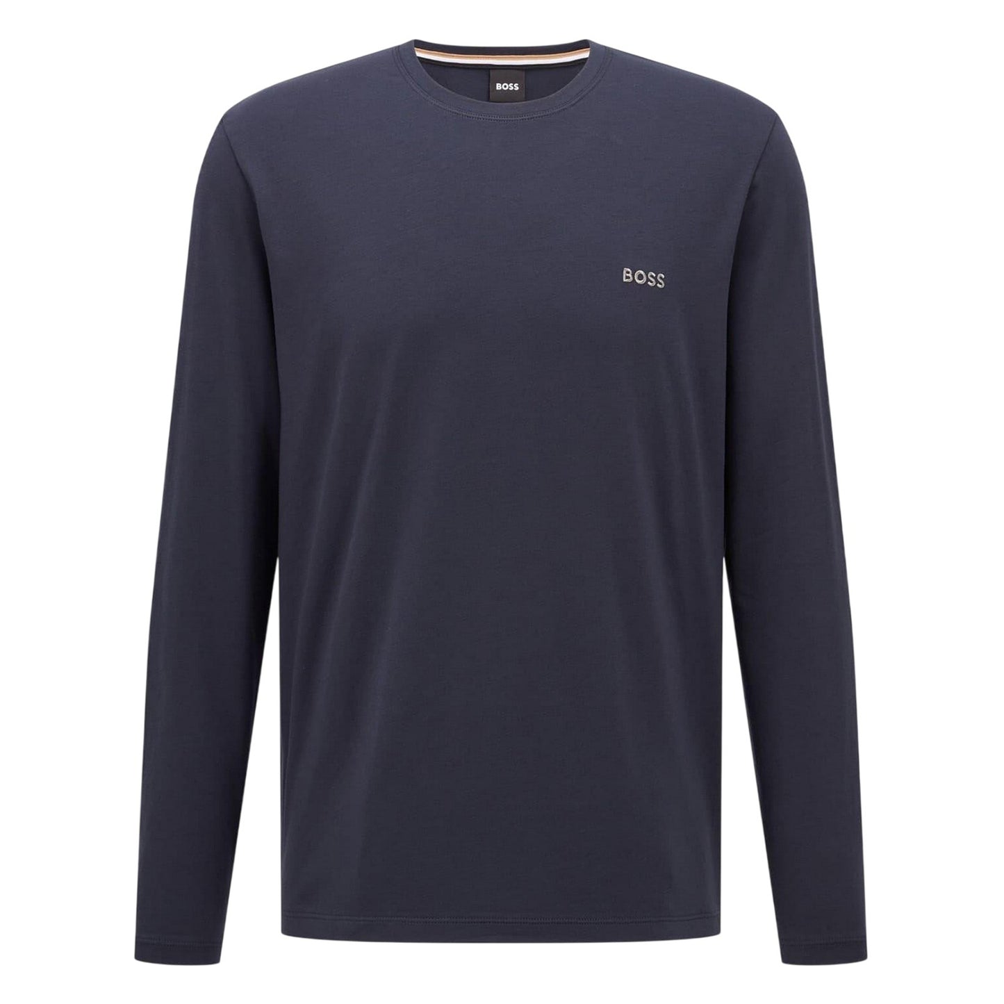 Navy - Front - Boss Mens Embroidered Logo Crew Neck Long-Sleeved T-Shirt