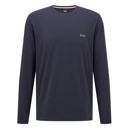 Navy - Front - Boss Mens Embroidered Logo Crew Neck Long-Sleeved T-Shirt