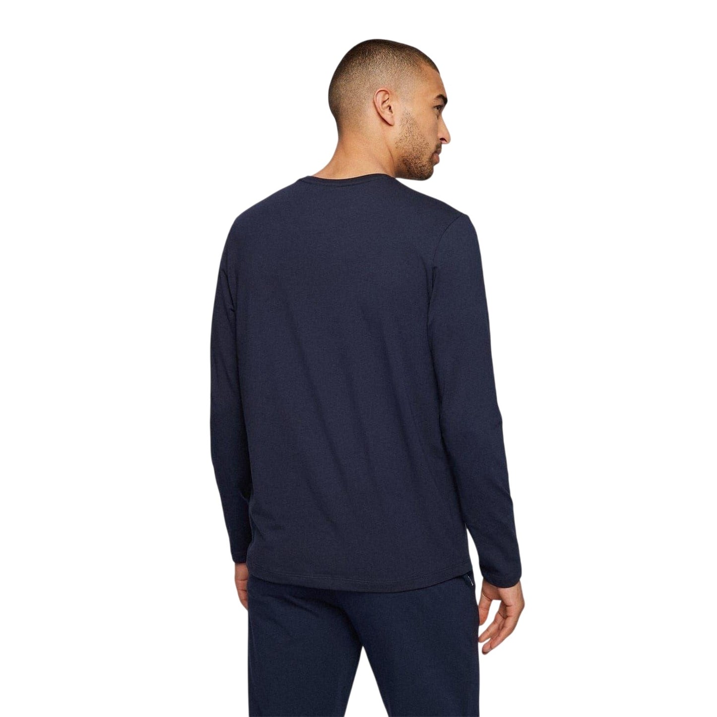 Navy - Back - Boss Mens Embroidered Logo Crew Neck Long-Sleeved T-Shirt