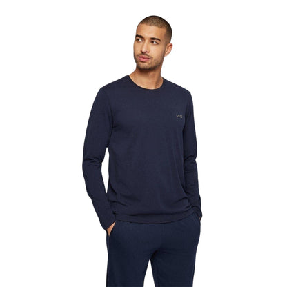 Navy - Side - Boss Mens Embroidered Logo Crew Neck Long-Sleeved T-Shirt