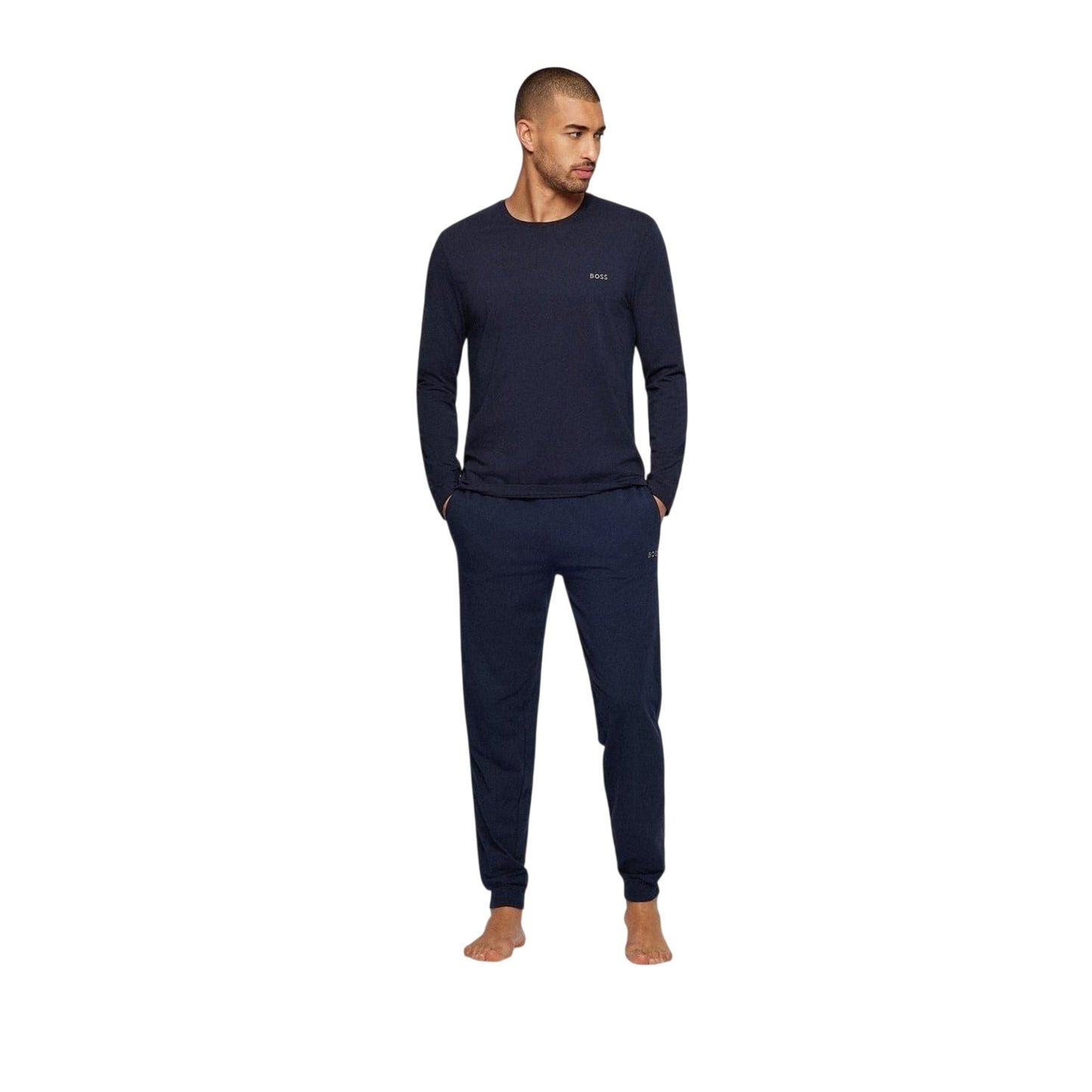 Navy - Lifestyle - Boss Mens Embroidered Logo Crew Neck Long-Sleeved T-Shirt