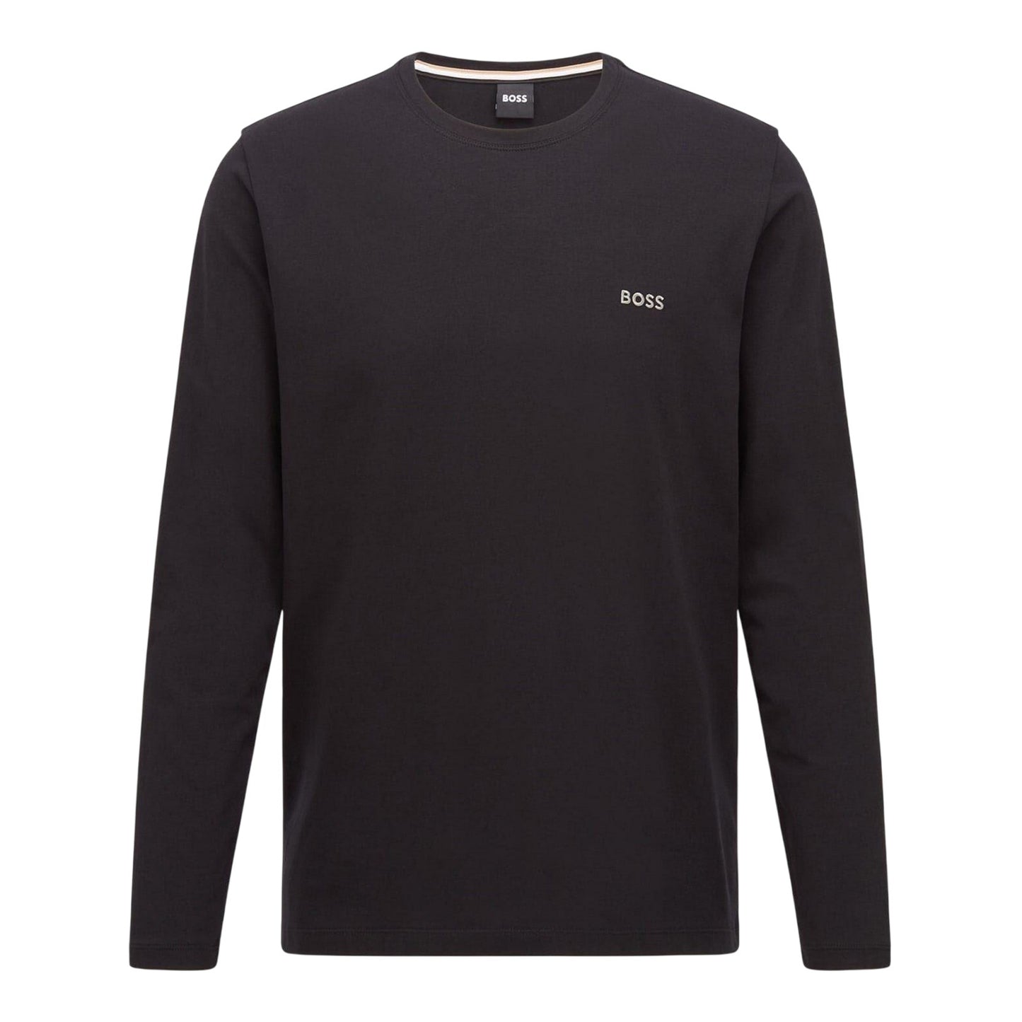 Black - Front - Boss Mens Embroidered Logo Crew Neck Long-Sleeved T-Shirt