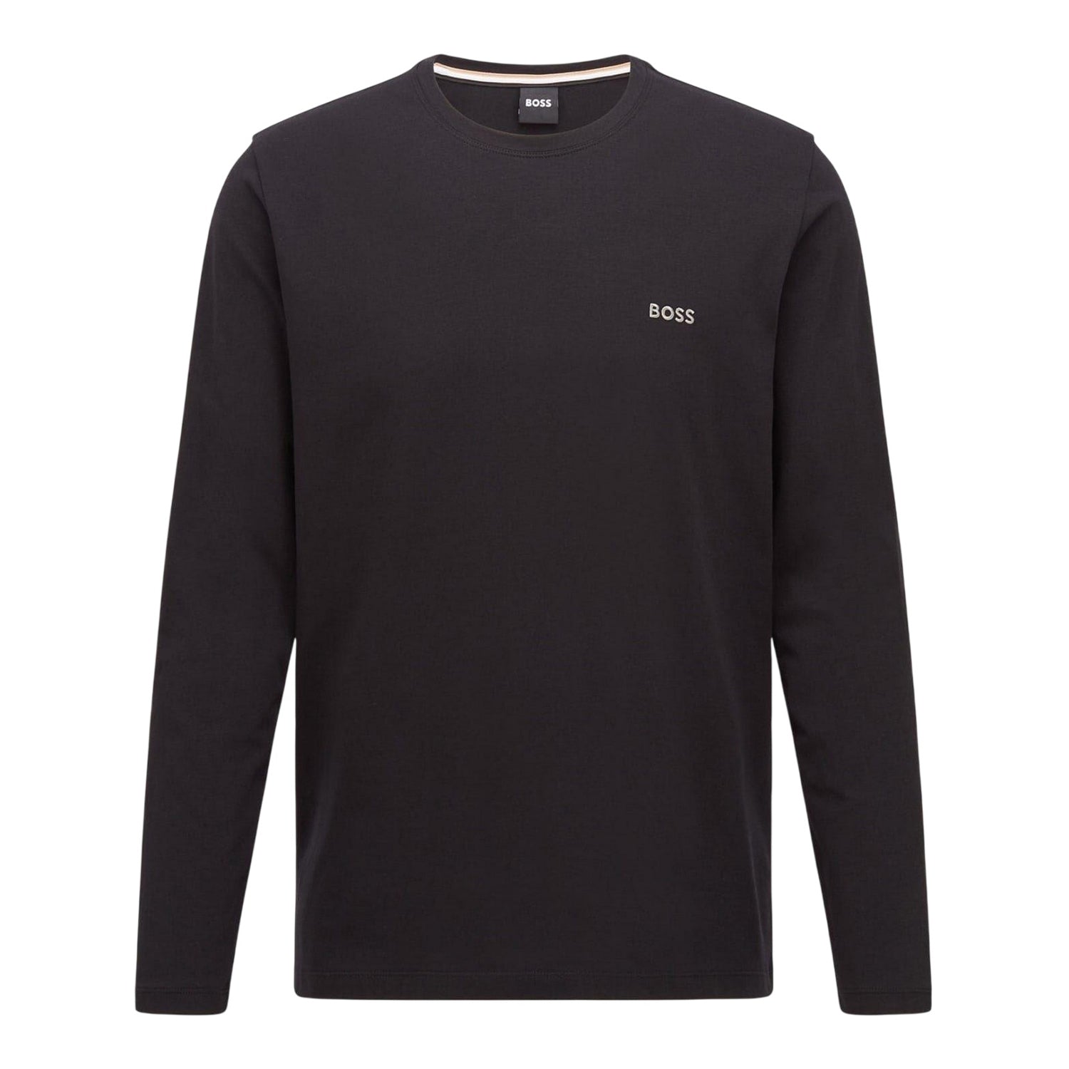 Black - Front - Boss Mens Embroidered Logo Crew Neck Long-Sleeved T-Shirt