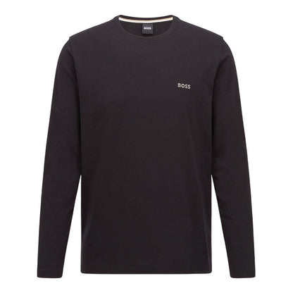 Black - Front - Boss Mens Embroidered Logo Crew Neck Long-Sleeved T-Shirt