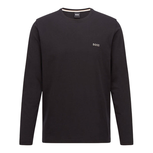 Black - Front - Boss Mens Embroidered Logo Crew Neck Long-Sleeved T-Shirt