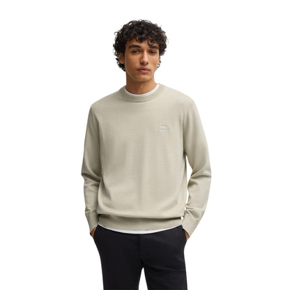 Light Beige - Front - Boss Mens Kanovano Crew Neck Jumper