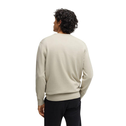 Light Beige - Back - Boss Mens Kanovano Crew Neck Jumper