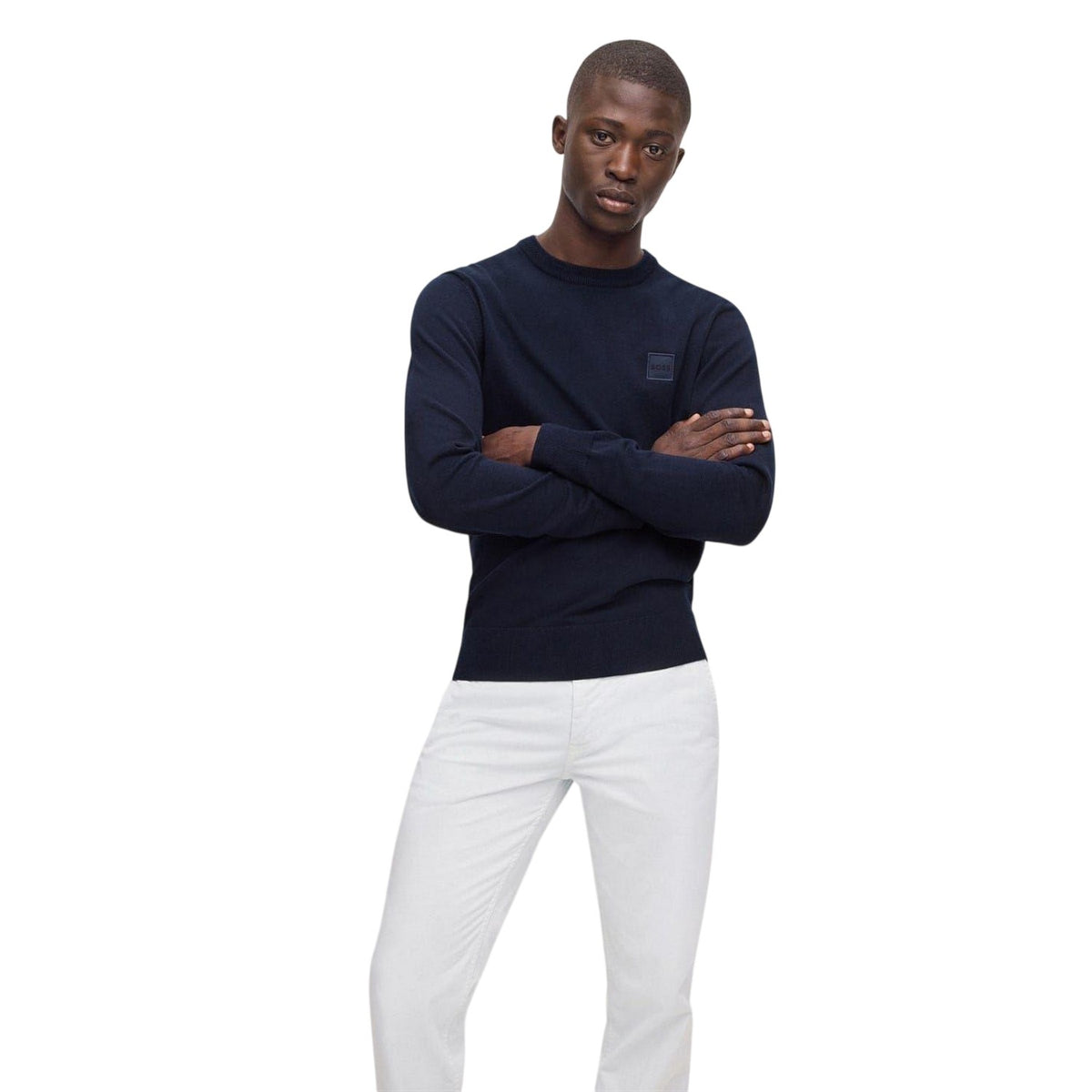 Dark Blue - Side - Boss Mens Kanovano Crew Neck Jumper