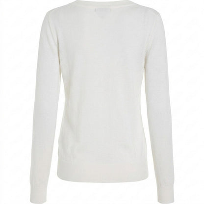 Ecru - Back - Tommy Hilfiger Womens-Ladies Cotton V Neck Sweater Top