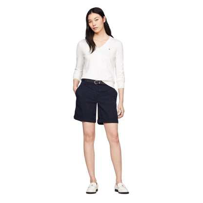 Ecru - Lifestyle - Tommy Hilfiger Womens-Ladies Cotton V Neck Sweater Top