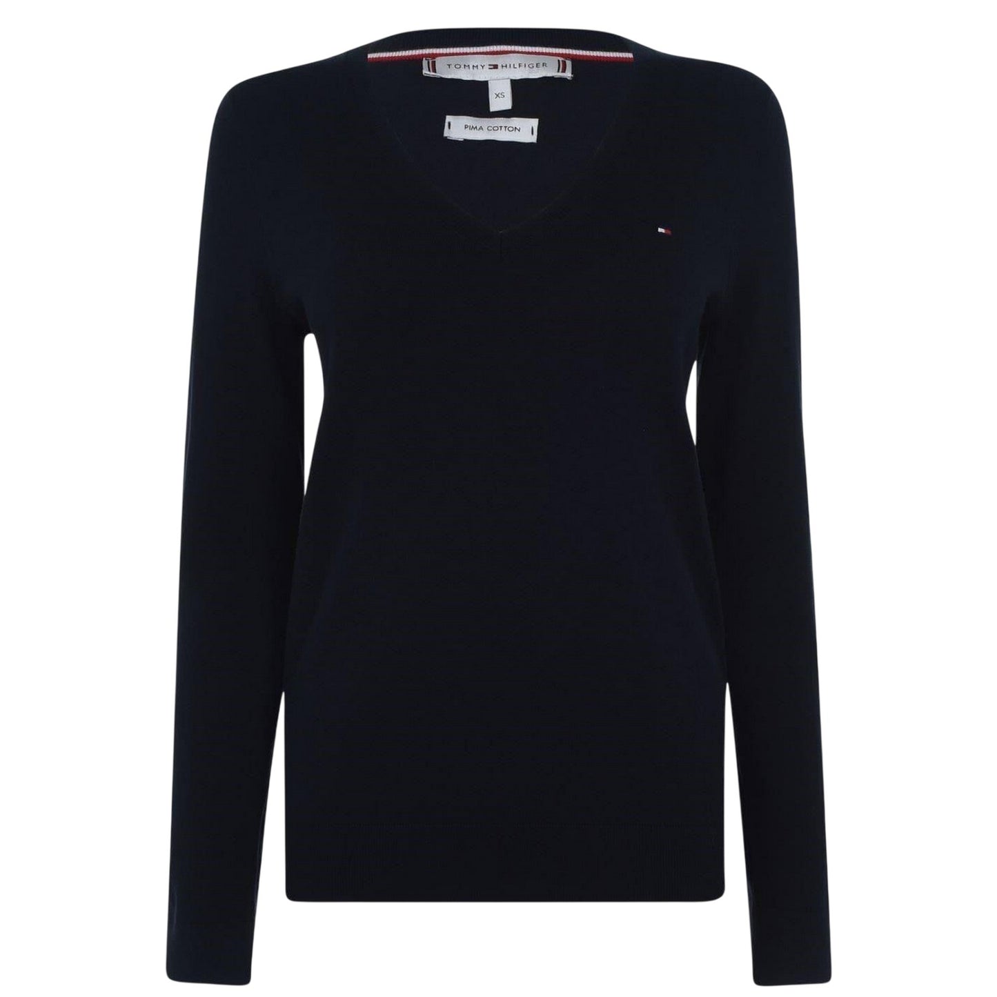 Navy - Front - Tommy Hilfiger Womens-Ladies Cotton V Neck Sweater Top