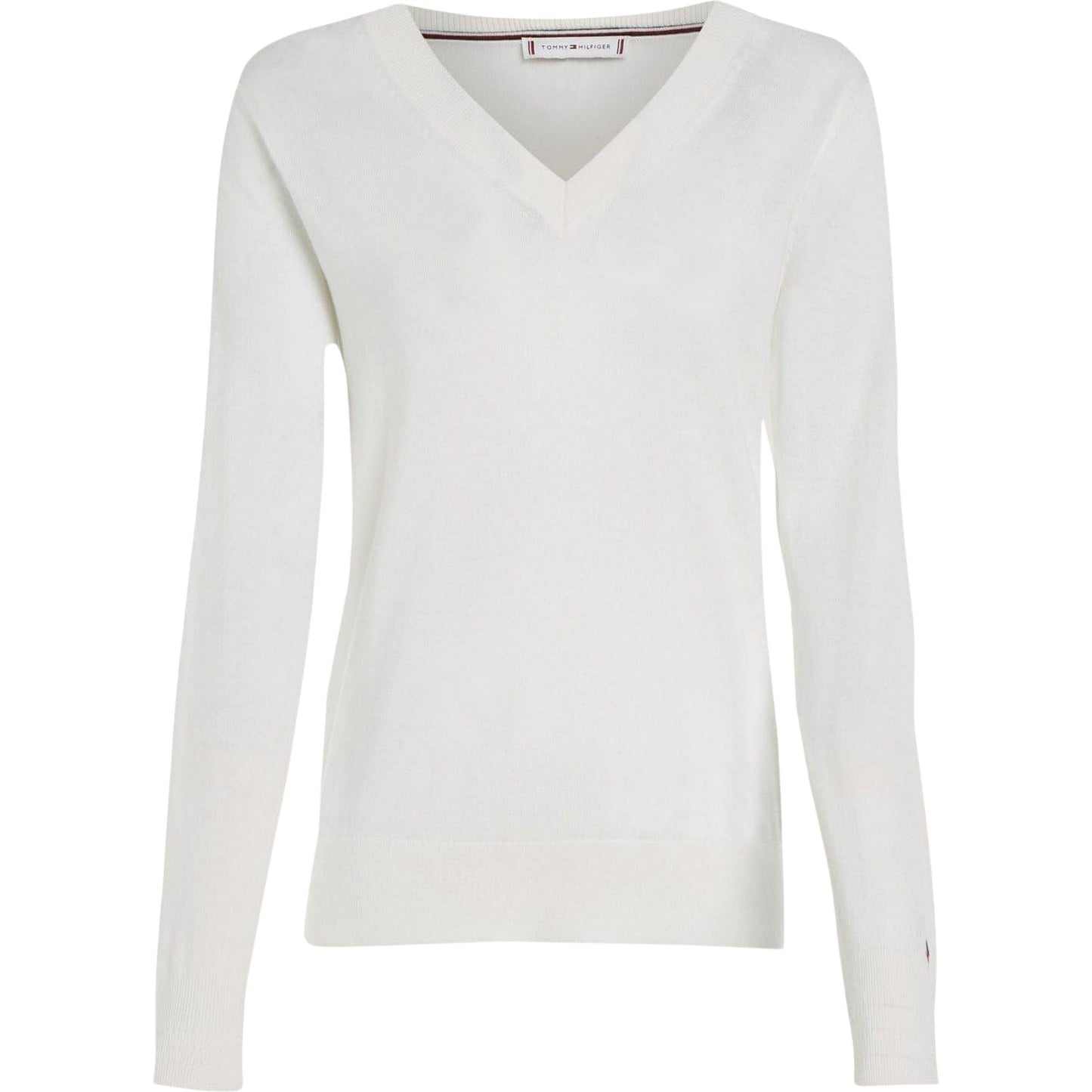 Ecru - Front - Tommy Hilfiger Womens-Ladies Cotton V Neck Sweater Top