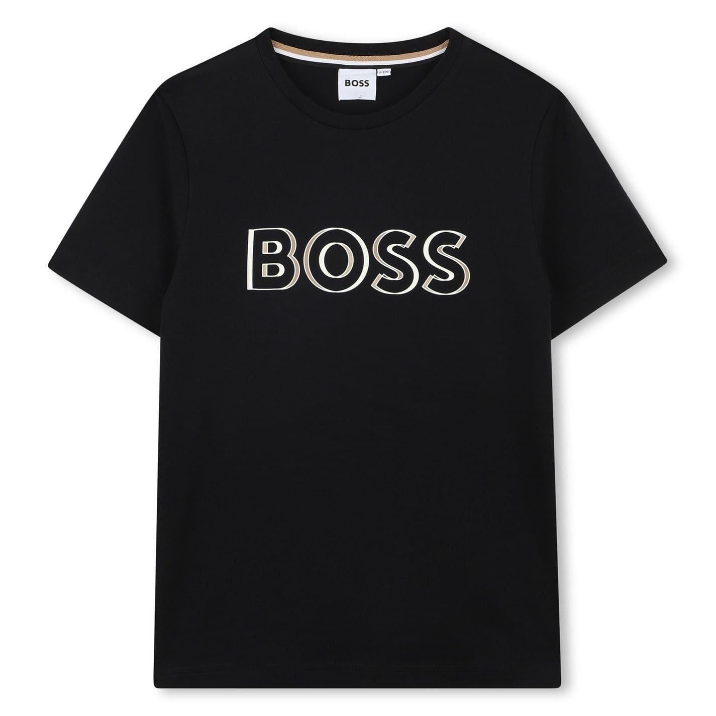 Black - Front - Boss Childrens-Kids Logo Printed Regular T-Shirt