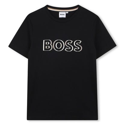Black - Front - Boss Childrens-Kids Logo Printed Regular T-Shirt