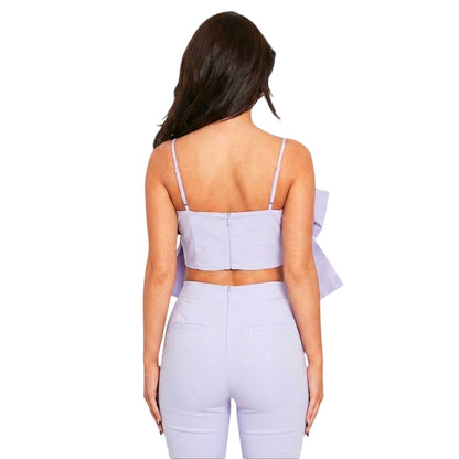 Lilac - Back - Missy Empire Womens-Ladies Bow Fitted Sleeveless Crop Top