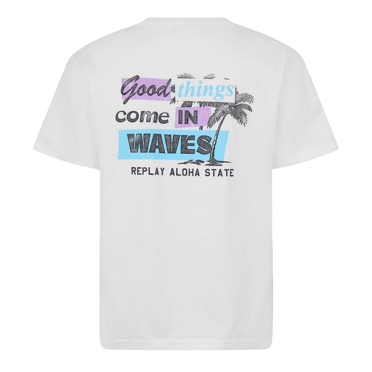 White - Back - Replay Mens Aloha State Graphic Print Regular T-Shirt