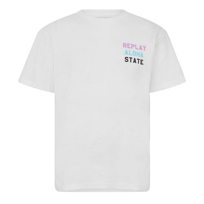White - Front - Replay Mens Aloha State Graphic Print Regular T-Shirt