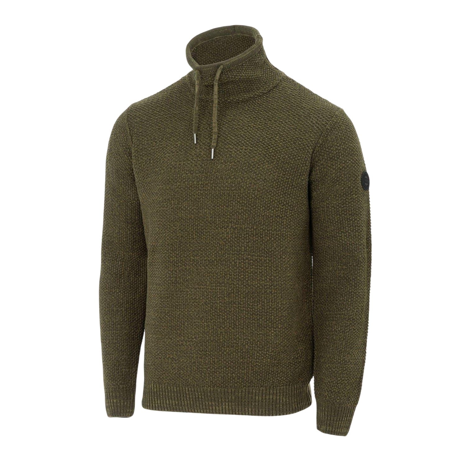 Khaki Green - Side - Firetrap Mens Marl Cowl Neck Jumper