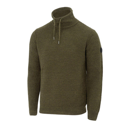 Khaki Green - Side - Firetrap Mens Marl Cowl Neck Jumper