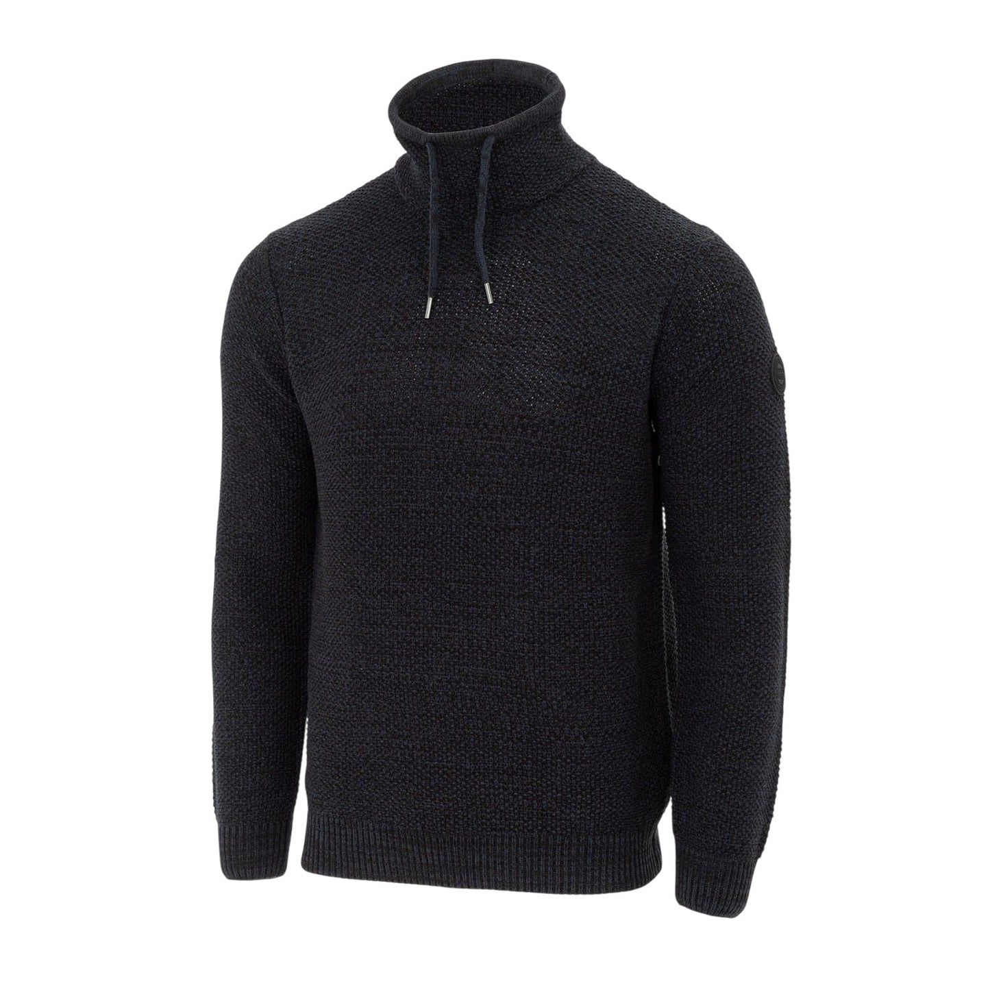 Navy - Side - Firetrap Mens Marl Cowl Neck Jumper
