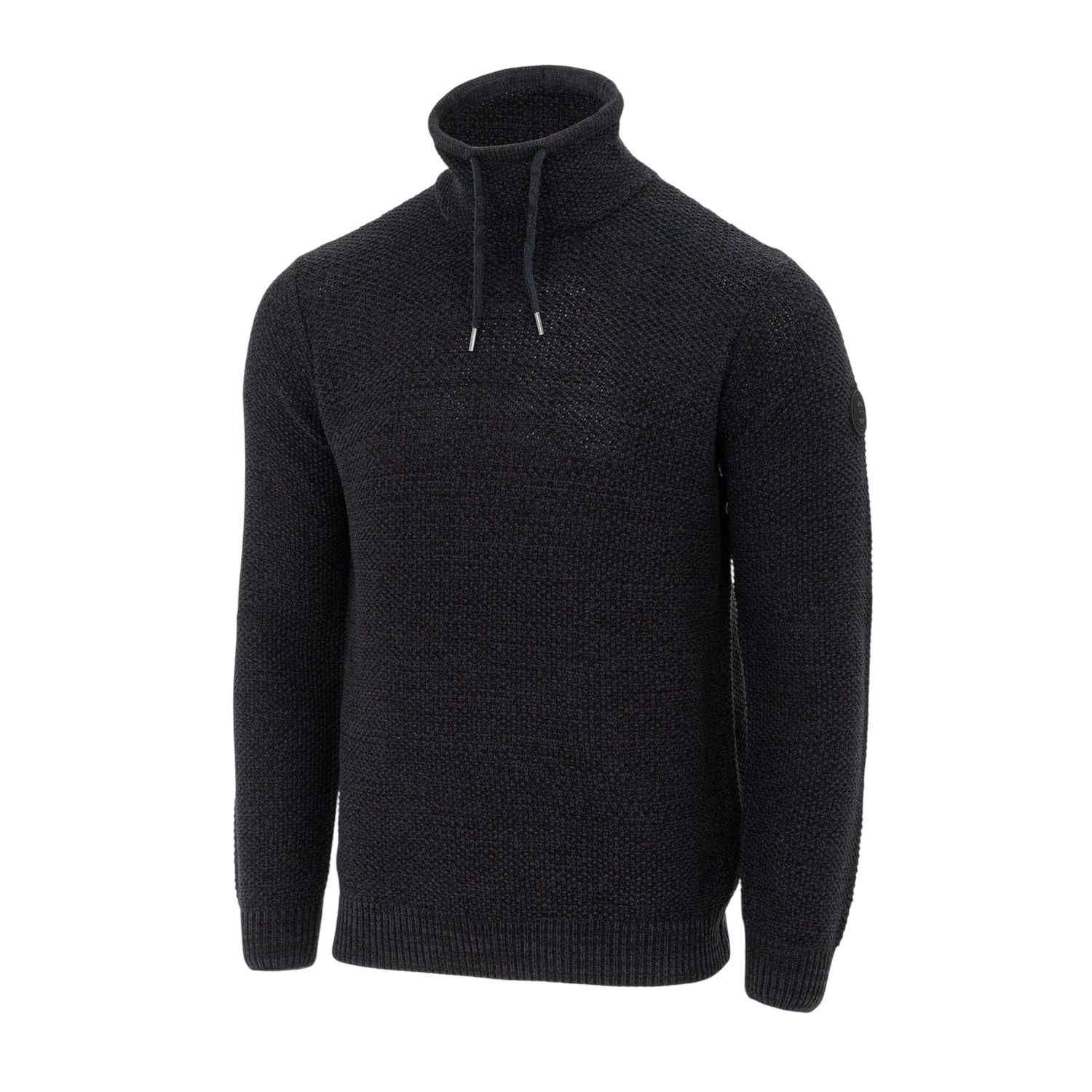 Navy - Side - Firetrap Mens Marl Cowl Neck Jumper