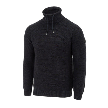 Navy - Side - Firetrap Mens Marl Cowl Neck Jumper