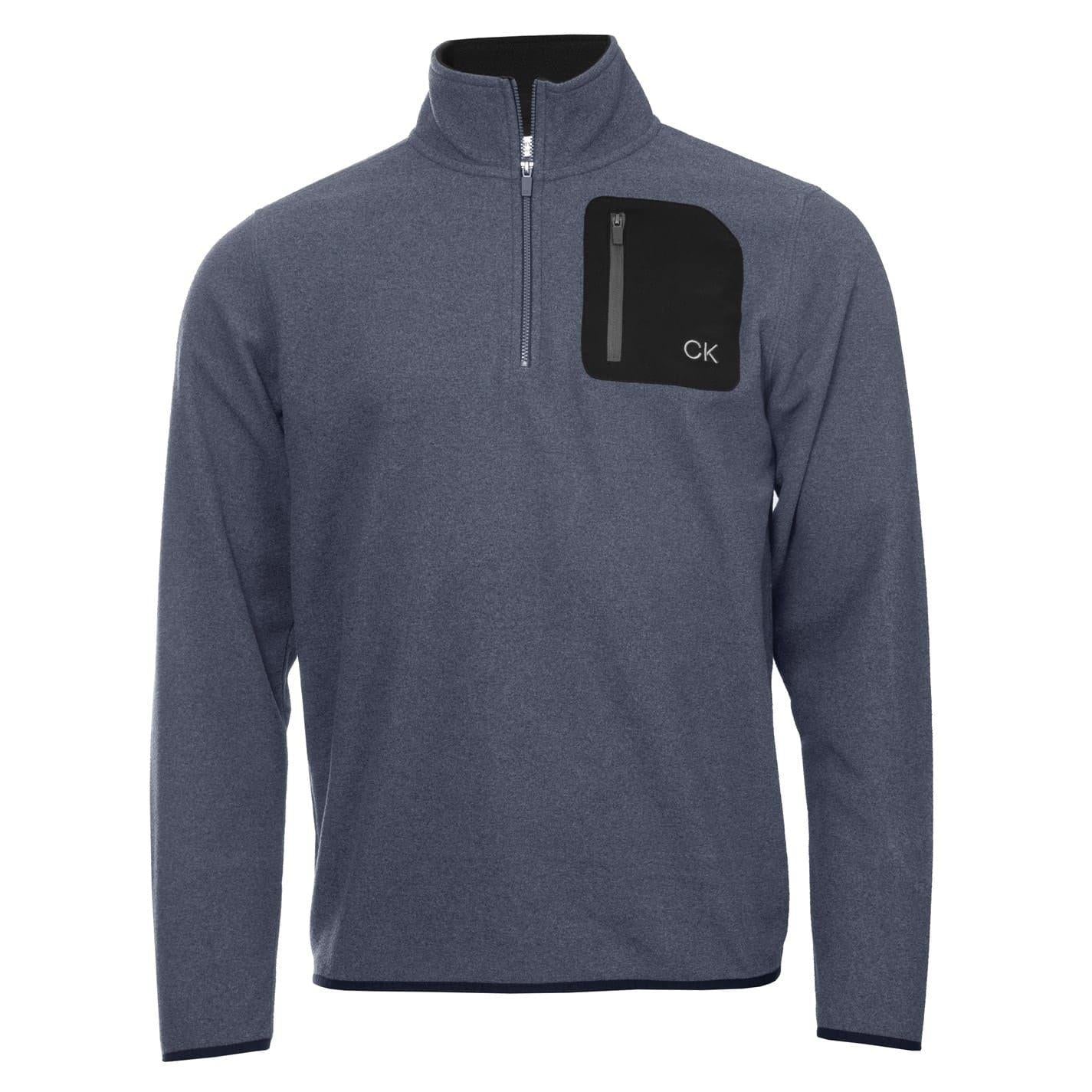 Charcoal Marl - Front - Calvin Klein Mens Planet Zip Pocket Golf Fleece