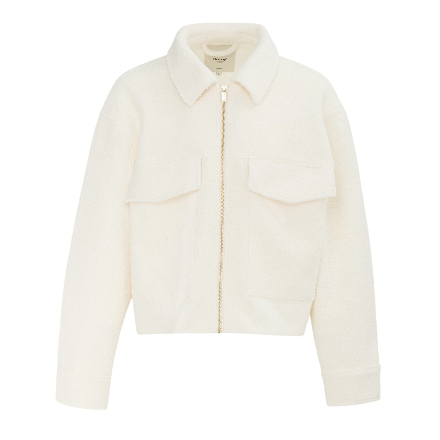 Cream - Front - Firetrap Womens-Ladies Teddy Fleece Cropped Jacket